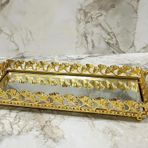 Altabi Mini Aynalı Sunum Tepsisi 12x24 CM Gold Renk