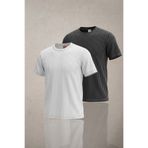Altamira Erkek Beyaz Siyah 2'li Krep Kumaş Salaş Çizgili T-shirt Seti