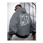 Altamira Erkek Duman Gri Oversize Sırtı NY Baskılı Kapüşonlu Organik Pamuklu Kanguru Cepli Sweatshirt