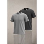 Altamira Erkek Duman Gri Siyah 2'li Krep Kumaş Salaş Çizgili T-shirt Seti