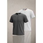 Altamira Erkek Füme Beyaz 2'li Krep Kumaş Salaş Çizgili T-shirt Seti