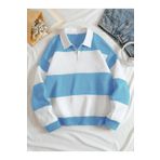 Altamira Unisex Bebe Mavi Çizgili Oversize Polo Yaka Yarım Fermuarlı Sweatshirt