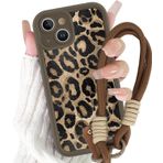 Altartar Cep telefonu zinciri cep telefonu kılıfı iPhone 15 Pro Max için bileklik, ip koruyucu kılıf leopar desenli cep telefonu bandı ile asmak için silikon kapak leopar desenli estetik kılıf