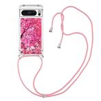 Altartar Cep telefonu zinciri, Google Pixel 8A için, parıltılı kılıf, bantlı, cep telefonu kılıfı, Pixel 8A koruyucu kılıf, ipli, şeffaf kılıf, sıvı, hareketli kum, ışıltılı, TPU silikon kapak, çiçek