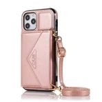 Altartar Deri cep telefonu zinciri, cep telefonu kılıfı, iPhone 12 Pro Max için, kart bölmeli, stantlı koruyucu kılıf, küçük cüzdan, cep telefonu zinciri, askılı çanta, çıkarılabilir kordon, asmak