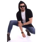 ALTEGRO Viskon Kapüşonlu Kısa Kollu Düz Siyah Erkek Gömlek