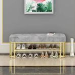 Altın Ayakkabı Depolu Modern Kadife Ayakkabı Tezgahı, Ayakkabılar için Lüks Giriş Yolu Oturma Rahat Döşemeli Ayakkabı Düzenleyici Gri 39x12x18 İnç (100x30x45cm)