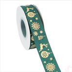 Altın Baskılı Yılbaşı Grogren Kurdele, 2,5cm x 23mt - Yeşil
