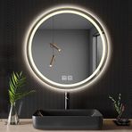 Altın Çerçeveli Kısılabilir LED Yuvarlak Banyo Aynası, Buğu Önleyici Işıklı Duvara Monte Makyaj Aynası, 28"x28", Modern Dekor için Dokunmatik Anahtar
