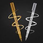 Altın-Gümüş Brush Metalik Marker Kaligrafi Kalemi, Cam Kalemi, Balon Yazı, Süsleme, Bardak Yazı-2 Ad