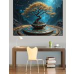 Altın Işıklı Bonsai Ağacı Dekoratif Kanvas - Mdf Ahşap Tablo