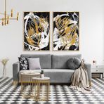 Altın Kanat İkili Set Yağlı Boya Dokulu Tablo 100X150 Siyah Çerçeveli