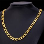 Altın Kaplama Figaro Çelik Zincir Unisex Kolye 55cm 6mm Ack06sr