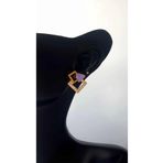 Altın Kaplama Gold Neon Mineli Mor Kare Zirkon Taşlı Minimalist Küpe