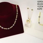 Altın Kaplama Sonsuzluk Temalı Gümüş Gerdanlık Bileklik Yüzük Küpe Takı Seti