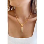 Altın Kaplama Zirkon Taşlı Plaka Kolye, Choker Kolye