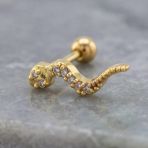 Altın Kaplama Zirkon Taşlı Yılan Şekilli Piercing