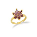 Altın Kaplamalı 925 Ayar Gümüş Mor Lotus Çiçeği Yüzük - 34023302