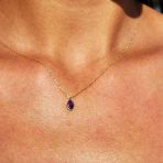 Altın Kolye - 0.50 Ct Safir (Mavi) Sade Minimal Tasarım 14 Ayar Altın Doğal Taşlı Kolye