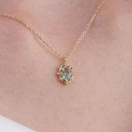 Altın Kolye - Vintage Tasarım Green Topaz (Su Yeşili) Taşlı 14 Ayar Altın Kolye