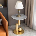 Altın Mermer Yuvarlak Sehpa Modern Stil Sehpa Komidin Metal Çerçeve Küçük Oturma Odası Yatak Odası için (45 cm Gri)