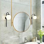 Altın Metal Çerçeveli Büyük Yuvarlak Duvar Aynası - Banyo Yüzen Makyaj ve Ev Dekoru için Tavana Monte Asma Çubuk Aynası (70 CM/27,6 inç)