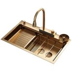 Altın Mutfak Lavabosu Şelale Uçan Yağmur, Mutfak Çalışma İstasyonu, Çekilebilir Musluklu Nano Paslanmaz Çelik Lavabo, Boyut: 65 * 45cm) 65 * 45cm)