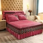 Altın Nakışlı Kadife Lastikli Yatak Eteği Taban Valance Fırfırlı Pileli Pamuk Yatak Örtüsü Çift Kişilik Yataklı Fırfırlı Etek 150 180 * 220 cm Yatak Fasulye Ezmesi B05 için
