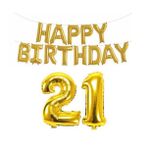 Altın Renk Happy Birthday Yazılı 21 Yaş Folyo Balon Parti Ve Kutlama Seti