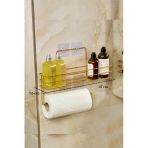 Altın Renk Modern Banyo Rafı | Çok Amaçlı Yapışkanlı Duş Organizer Ve Kağıt Havluluk