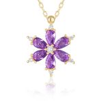 Altın Renk Mor Damla Taşlı Lotus Kamelya Çiçeği Çelik Kolye - 3418