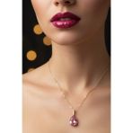 Altın Renk Sıra Taşlı Pembe Damla Model Sf Zincir Çelik Kolye - 3746