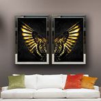 Altın Renkli Melek Kanatları Temalı Aynalı Çerçeveli 2 li Kanvas Tablo Seti 100x70 cm 3SETKNT001