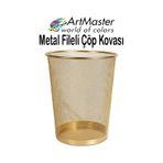 Altın Sarı Çöp Kovası Paslanmaz Çelik Fileli 1 Adet Ofis Büro Okul Çöp Kovası Metal Delikli Kolay Kullanım Altın
