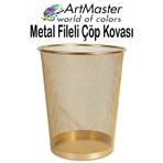 Altın Sarı Çöp Kovası Paslanmaz Çelik Fileli 1 Adet Ofis Büro Okul Çöp Kovası Metal Delikli Kolay Kullanım