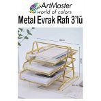 Altın Sarı Metal Evrak Rafı 3 Lü 1 Paket Masaüstü A4 Dosya 3 Katlı Düzenleyici Kağıt Tepsisi Metal Fileli Hareketli