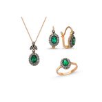 Altın Sepeti Yeşil Beyaz Taşlı Set