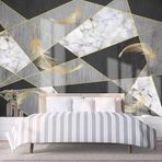 Altın Tüy Mermer Geometrik Özel 3D Duvar Kağıdı Oturma Odası Yatak Kanepe TV Arka Plan Duvar Dekorasyonu için 280x180 CM