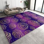 Altın ve Menekşe Soyut Çiçek Halısı, Yumuşak Peluş Makinede Yıkanabilir Halı Oturma Odası ve Yatak Odası için, Bahar Dekoru, 180 x 200 cm, Zarif Paspaslar