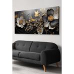 Altın ve Siyah Çiçek Desenli Modern Tek Parça Kanvas - Canvas Tablo, 100 x 65