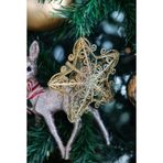 Altın Yaldızlı Noel Ağacı Süsü, Yıldız Şeklinde, Dekoratif Metal Asma Süs, Işıltılı Yılbaşı Temalı Ağaç Aksesuarı 14 cm