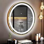 Altın Yuvarlak LED Banyo Ayna Işıklı Vanity Ayna Bellek Fonksiyonu ile 3 Renk Seçenekleri Duvara Monte 80cm LED Aydınlatmalı Tasarım Modern Dekor için