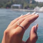 Altın Yüzük - 14 Ayar Altın Çizgi İncili Minimal Yüzük - Eşe, Sevgiliye, Doğum Günü Altın Yüzük