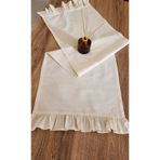 ALTINPAMUK Naturel 2-kenar Fırfırlı Runner Örtü Ham Keten Vintage Bej 40x110