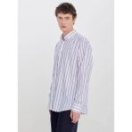 Altınyıldız Classics Beyaz - Lacivert Erkek Tailored Fit Çizgili Gömlek ACE201262085 - XL