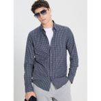 Altınyıldız Classics Comfort Fit Düğmeli Yaka Lacivert - Gri Erkek Gömlek ACE202510055_GÖMLEK Cen Dy - 3XL