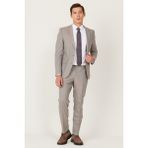 Altınyıldız Classics Ekstra Slim Fit Dar Kesim Mono Yaka Desenli Takım Elbise - Bej - 6 Drop - 46