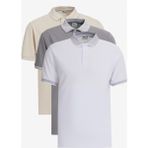 Altınyıldız Classics Erkek 3'lü Çekmeyen Pamuklu Slim Fit Kıvrılmaz Polo Yaka Basic Tişört - Gri - Bej - 3XL