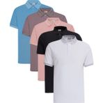 Altınyıldız Classics Erkek 5'li Paket Çekmeyen Pamuklu Kumaş Kıvrılmaz Yaka Slim Fit Dar Kesim Polo Yaka Tişört - Siyah - Beyaz