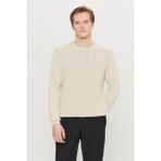 Altınyıldız Classics Erkek Açık Bej Pamuklu Standart Fit Normal Kesim Bisiklet Yaka Jakarlı Triko Kazak - 2XL